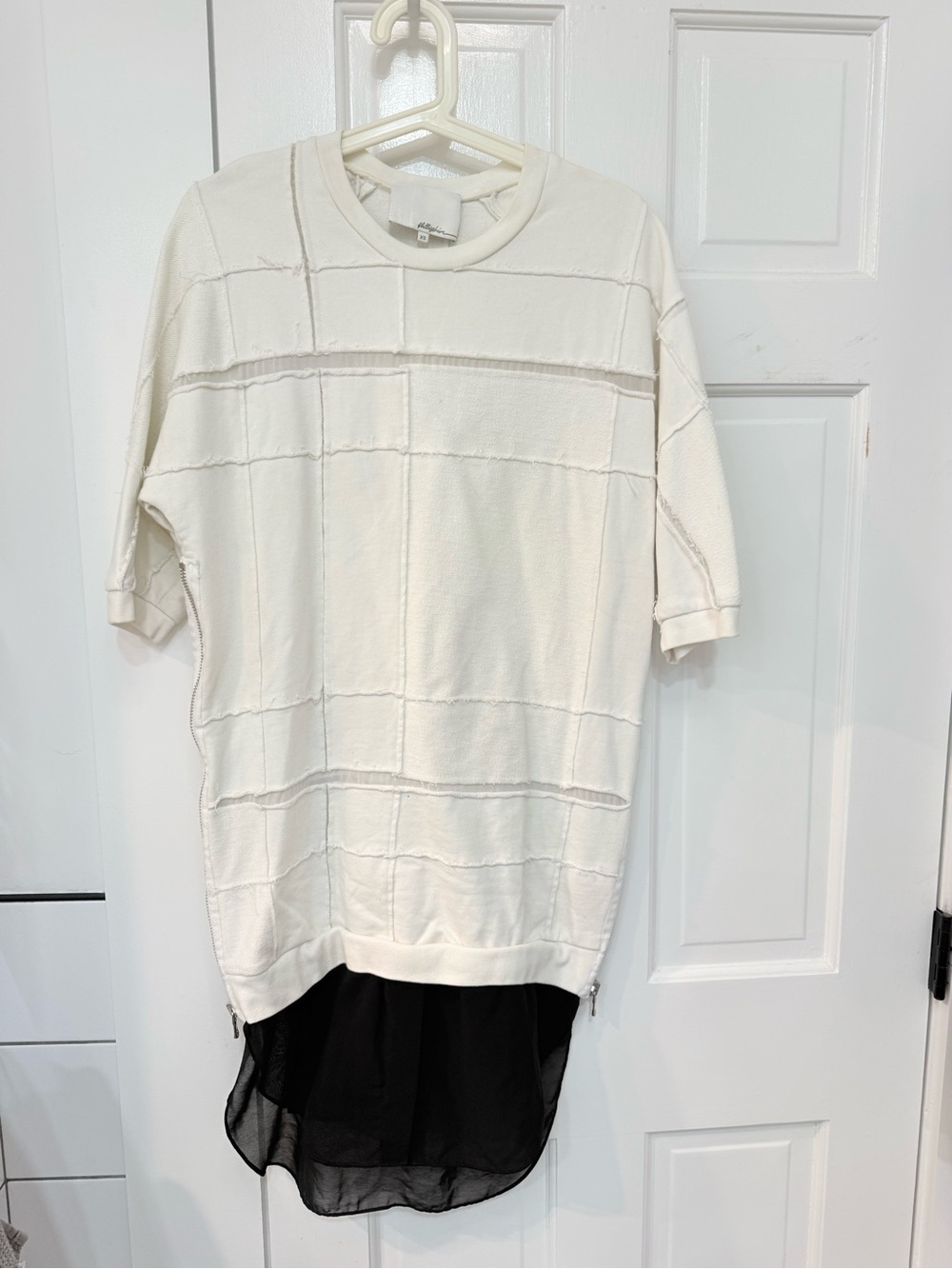3.1 Phillip Lim Textured Sweatshirt Mini Dress with Black Sheer Hem - size XS